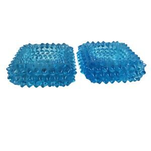 Vintage Hobnail Aqua Blue Salt Cellar / Votive Candle Holder Set~2